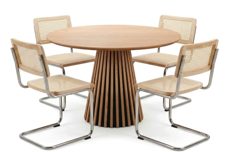 Peyra-ruokailuryhmä, pyöreä 110 cm, tammi, 4 Build-ruokatuolia, Tammi