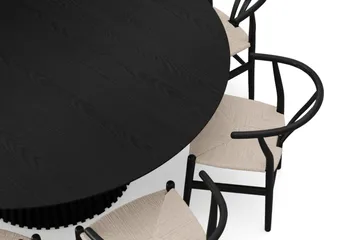 Peyra-ruokailuryhmä, pyöreä 180 cm, musta, 8 Dastoori-ruokatuolia - Mustaksi petsattu tammi - Huonekalut - Pöytä & ruokailuryhmä - Ruokailuryhmä