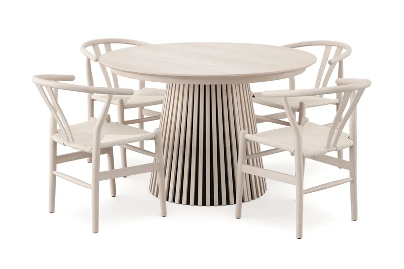 Peyra Ruokailuryhmä jatkettava pyöreä 120-220 cm Valkolakattu 4 Dastoori ruokatuolilla, Valkolakattu