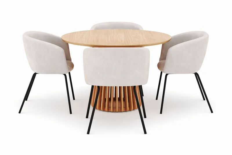 Peyra Ruokapöytä 120 cm Pyöreä ja 4 Berit Tuolia - Luonnonväri - Huonekalut - Pöytä & ruokailuryhmä - Ruokailuryhmä
