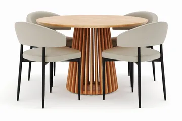 Peyra Ruokapöytä 120 cm Pyöreä ja 4 Sawako Tuolia