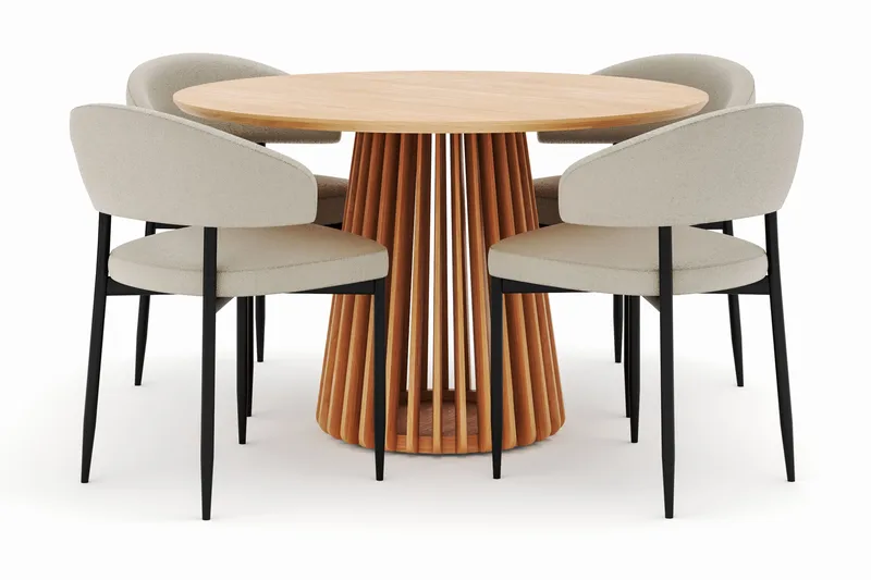 Peyra Ruokapöytä 120 cm Pyöreä ja 4 Sawako Tuolia - Luonnonväri - Huonekalut - Pöytä & ruokailuryhmä - Ruokailuryhmä