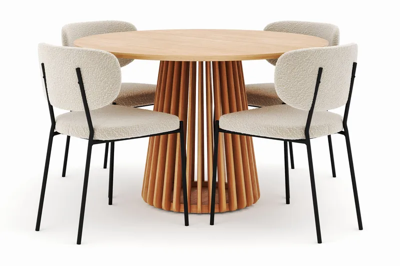 Peyra Ruokapöytä 120 cm Pyöreä ja 4 Gemmiano Tuolia, Luonnonväri