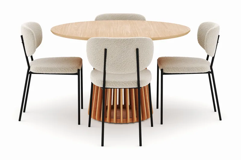 Peyra Ruokapöytä 120 cm Pyöreä ja 4 Gemmiano Tuolia - Luonnonväri - Huonekalut - Pöytä & ruokailuryhmä - Ruokailuryhmä