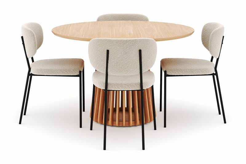 Peyra Ruokapöytä 120 cm Pyöreä ja 4 Gemmiano Tuolia - Luonnonväri - Huonekalut - Pöytä & ruokailuryhmä - Ruokailuryhmä