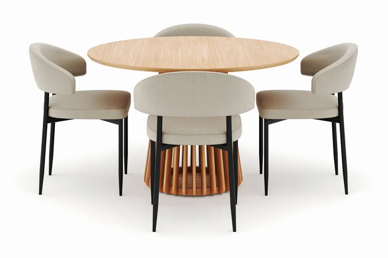 Peyra Ruokapöytä 120 cm Pyöreä ja 4 Sawako Tuolia - Luonnonväri - Huonekalut - Pöytä & ruokailuryhmä - Ruokailuryhmä
