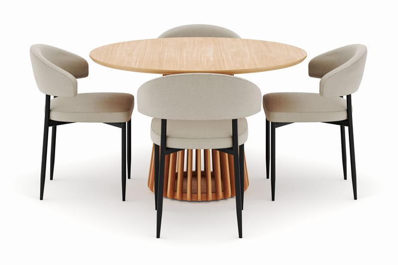 Peyra Ruokapöytä 120 cm Pyöreä ja 4 Sawako Tuolia - Luonnonväri - Huonekalut - Pöytä & ruokailuryhmä - Ruokailuryhmä