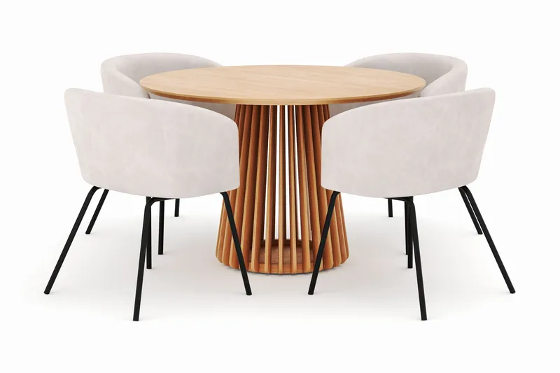 Peyra Ruokapöytä 120 cm Pyöreä ja 4 Berit Tuolia, Luonnonväri