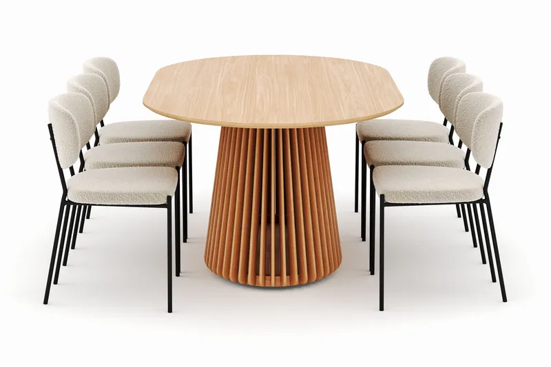 Peyra Ruokapöytä 200 cm Soikea ja 6 Gemmiano Tuolia - Luonnonväri - Huonekalut - Pöytä & ruokailuryhmä - Ruokailuryhmä