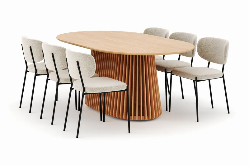 Peyra Ruokapöytä 200 cm Soikea ja 6 Gemmiano Tuolia, Luonnonväri