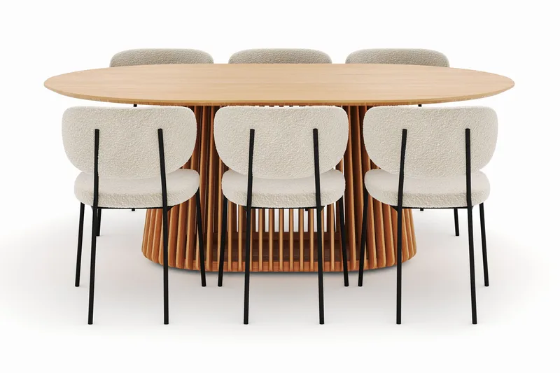 Peyra Ruokapöytä 200 cm Soikea ja 6 Gemmiano Tuolia - Luonnonväri - Huonekalut - Pöytä & ruokailuryhmä - Ruokailuryhmä