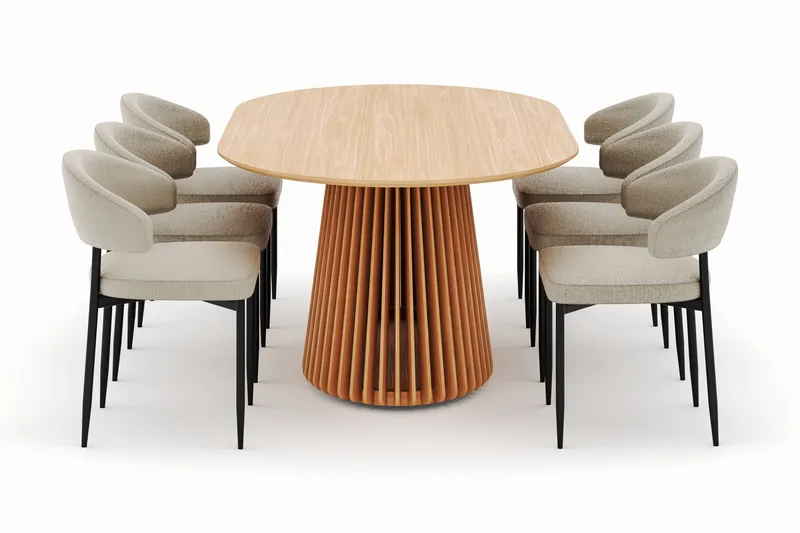 Peyra Ruokapöytä 200 cm Soikea ja 6 Sawako Tuolia - Luonnonväri - Huonekalut - Pöytä & ruokailuryhmä - Ruokailuryhmä