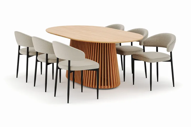 Peyra Ruokapöytä 200 cm Soikea ja 6 Sawako Tuolia, Luonnonväri
