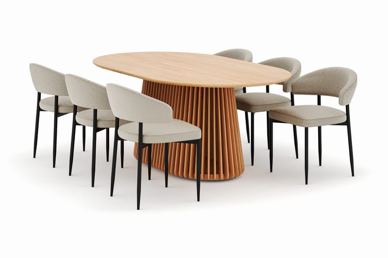 Peyra Ruokapöytä 200 cm Soikea ja 6 Sawako Tuolia, Luonnonväri