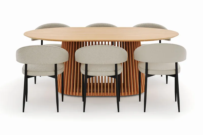 Peyra Ruokapöytä 200 cm Soikea ja 6 Sawako Tuolia - Luonnonväri - Huonekalut - Pöytä & ruokailuryhmä - Ruokailuryhmä