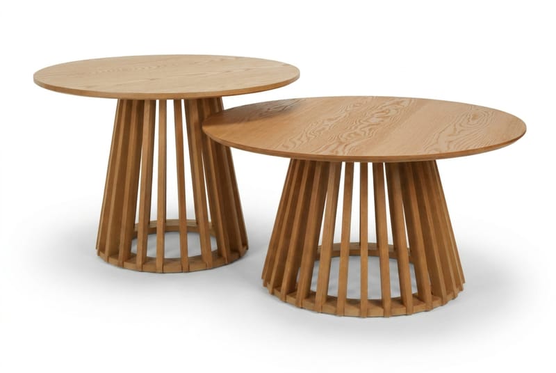 Peyra-sohvapöytä / sivupöytäsetti pyöreä 86/60 cm viilua, Tammi