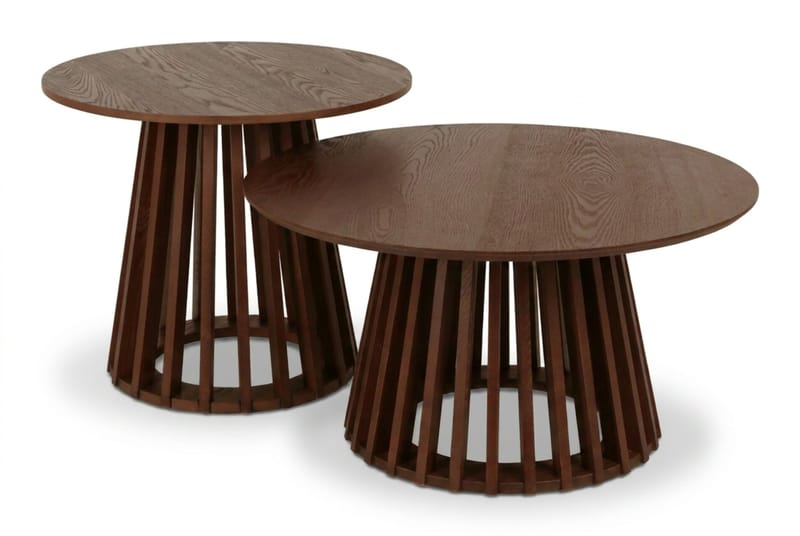 Peyra-sohvapöytä / sivupöytäsetti pyöreä 86/60 cm viilua, Pähkinä