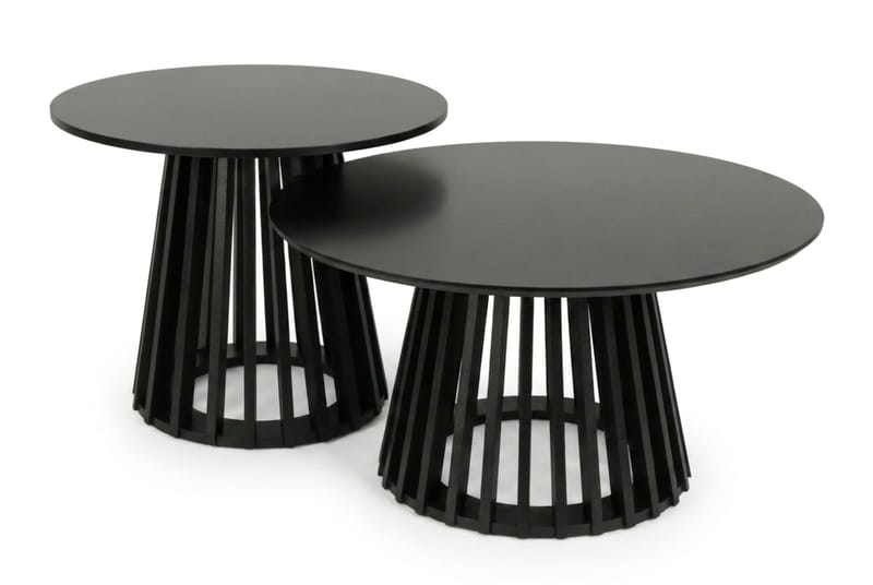 Peyra-sohvapöytä / sivupöytäsetti pyöreä 86/60 cm viilua, Musta