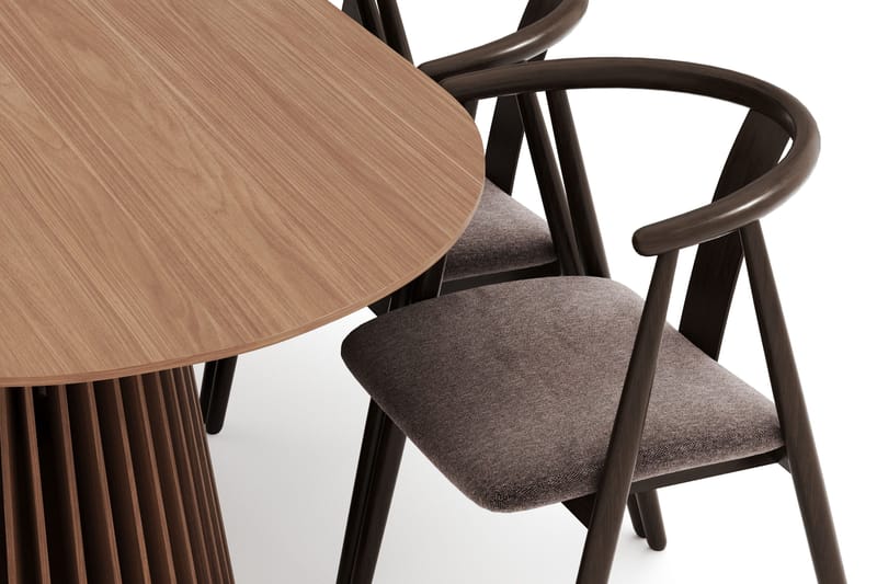 Peyra Soikea Ruokailuryhmä Massiivipähkinä 200 cm ja 6 Cytie Käsinojallista Tuolia - Pähkinä - Huonekalut - Pöytä & ruokailuryhmä - Ruokailuryhmä