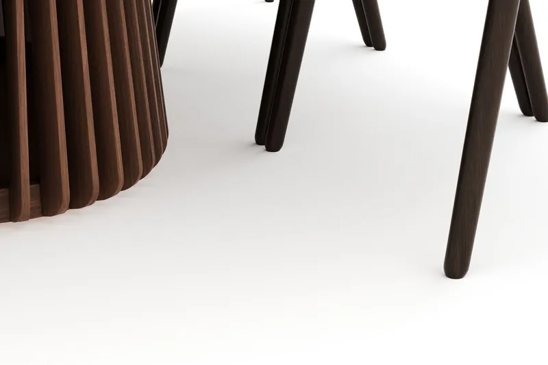 Peyra Soikea Ruokailuryhmä Massiivipähkinä 200 cm ja 6 Cytie Käsinojallista Tuolia - Pähkinä - Huonekalut - Pöytä & ruokailuryhmä - Ruokailuryhmä