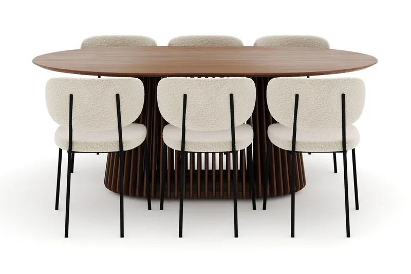 Peyra Soikea Ruokapöytä 200 cm ja 6 Gemmiano Tuolia - Pähkinä - Huonekalut - Pöytä & ruokailuryhmä - Ruokailuryhmä