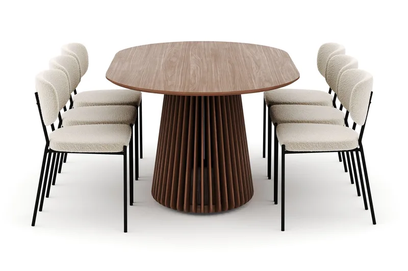 Peyra Soikea Ruokapöytä 200 cm ja 6 Gemmiano Tuolia - Pähkinä - Huonekalut - Pöytä & ruokailuryhmä - Ruokailuryhmä