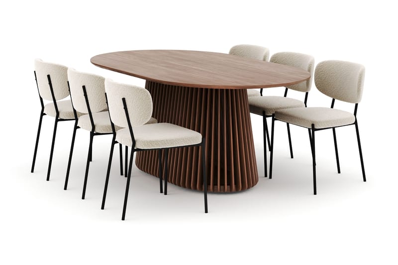 Peyra Soikea Ruokapöytä 200 cm ja 6 Gemmiano Tuolia, Pähkinä