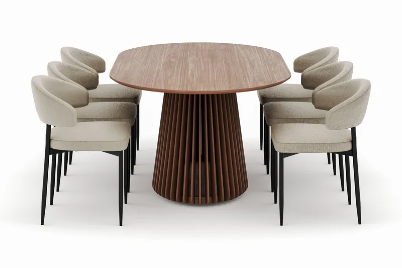 Peyra Soikea Ruokapöytä 200 cm ja 6 Sawako Tuolia - Pähkinä - Huonekalut - Pöytä & ruokailuryhmä - Ruokailuryhmä