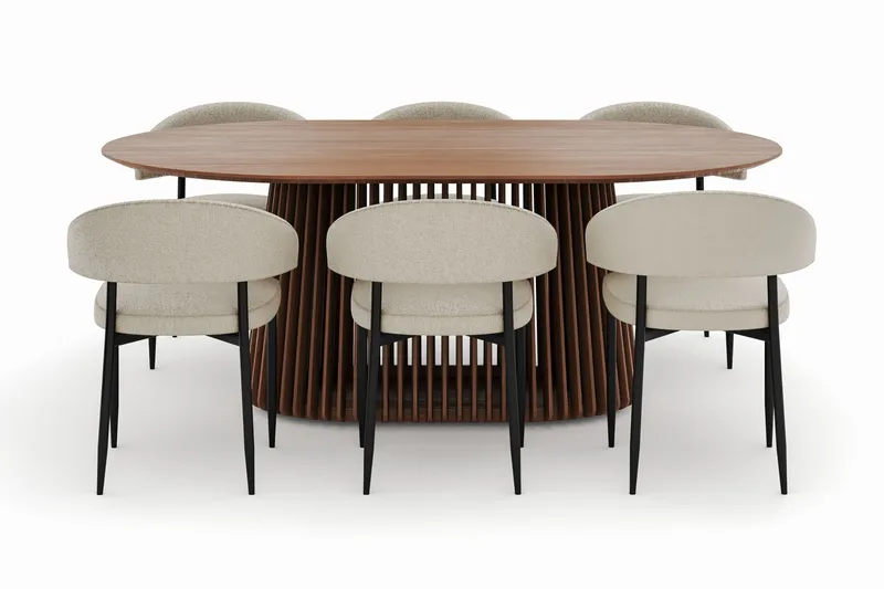 Peyra Soikea Ruokapöytä 200 cm ja 6 Sawako Tuolia - Pähkinä - Huonekalut - Pöytä & ruokailuryhmä - Ruokailuryhmä