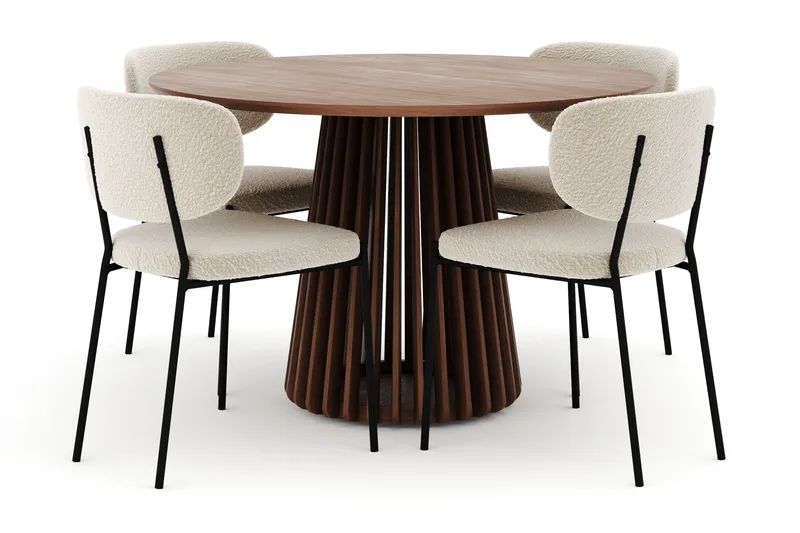 Peyra Pyöreä Ruokapöytä 120 cm ja 4 Gemmiano Tuolia - Pähkinä - Huonekalut - Pöytä & ruokailuryhmä - Ruokailuryhmä