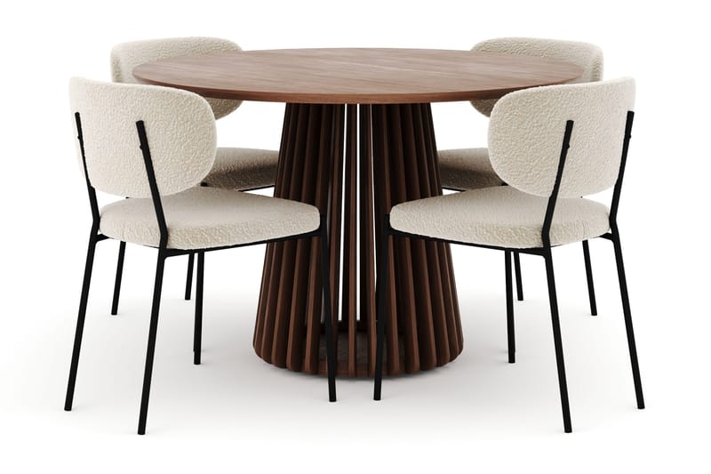 Peyra Pyöreä Ruokapöytä 120 cm ja 4 Gemmiano Tuolia - Pähkinä - Huonekalut - Pöytä & ruokailuryhmä - Ruokailuryhmä
