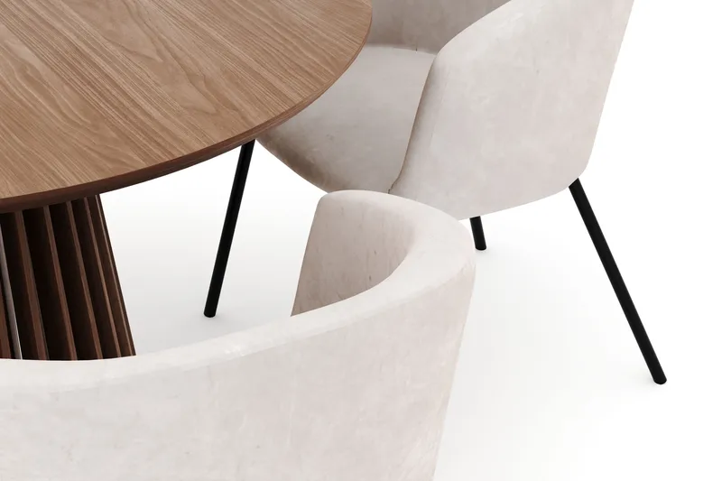 Peyra Pyöreä Ruokapöytä 120 cm ja 4 Berit Tuolia - Pähkinä - Huonekalut - Pöytä & ruokailuryhmä - Ruokailuryhmä