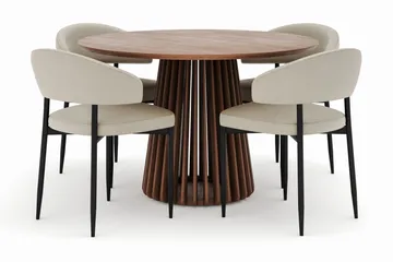 Peyra Pyöreä Ruokapöytä 120 cm ja 4 Sawako Tuolia