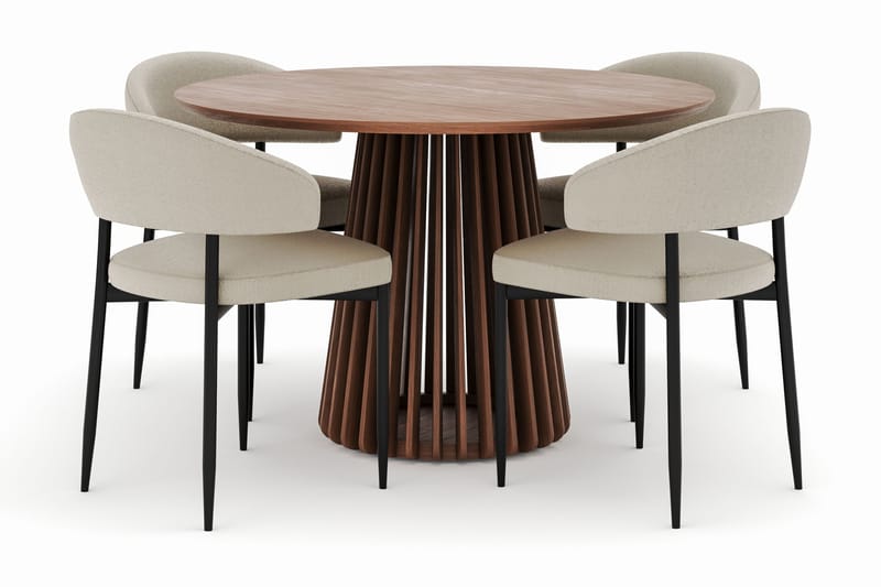 Peyra Pyöreä Ruokapöytä 120 cm ja 4 Sawako Tuolia - Pähkinä - Huonekalut - Pöytä & ruokailuryhmä - Ruokailuryhmä