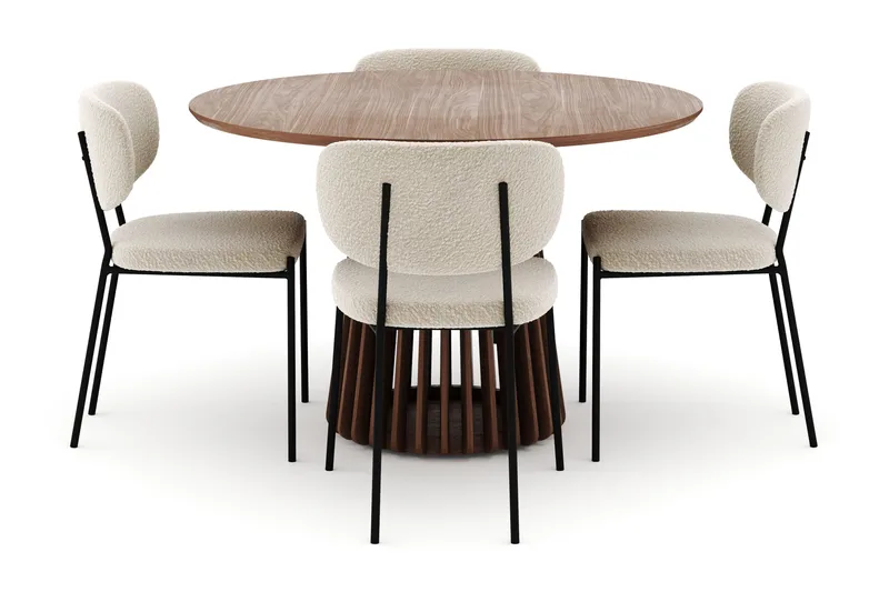 Peyra Pyöreä Ruokapöytä 120 cm ja 4 Gemmiano Tuolia - Pähkinä - Huonekalut - Pöytä & ruokailuryhmä - Ruokailuryhmä