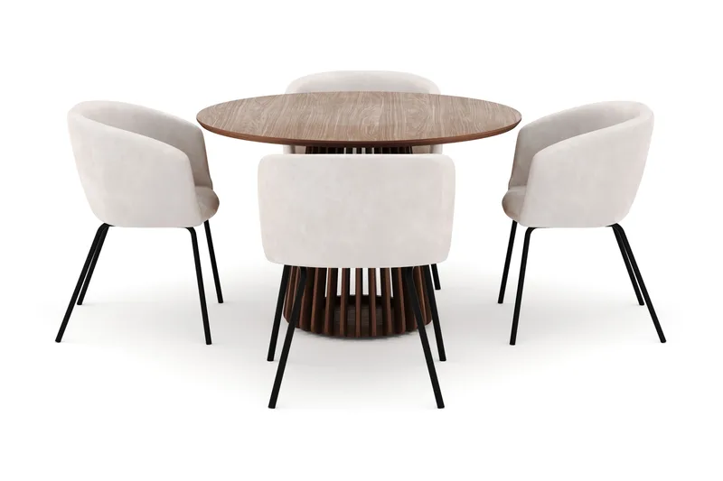 Peyra Pyöreä Ruokapöytä 120 cm ja 4 Berit Tuolia - Pähkinä - Huonekalut - Pöytä & ruokailuryhmä - Ruokailuryhmä