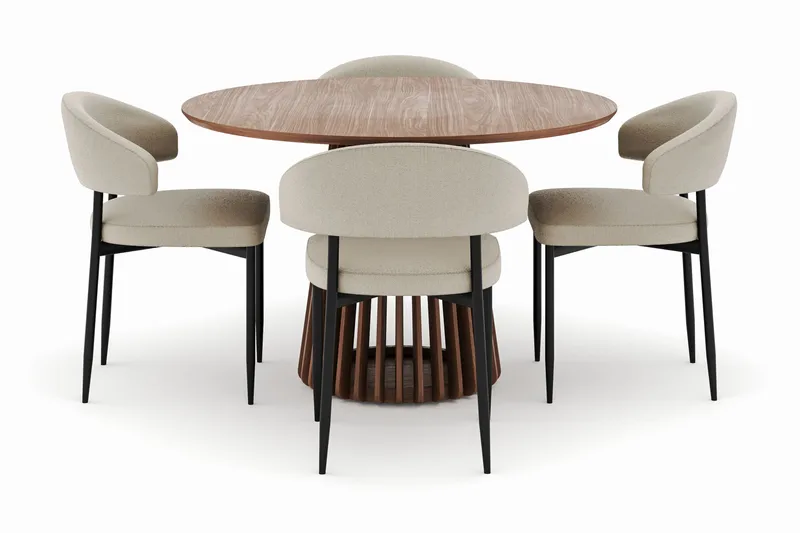Peyra Pyöreä Ruokapöytä 120 cm ja 4 Sawako Tuolia - Pähkinä - Huonekalut - Pöytä & ruokailuryhmä - Ruokailuryhmä