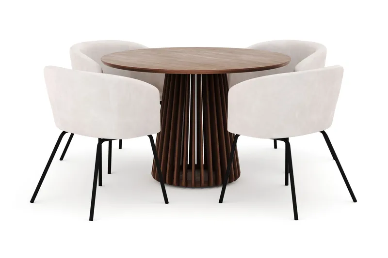 Peyra Pyöreä Ruokapöytä 120 cm ja 4 Berit Tuolia - Pähkinä - Huonekalut - Pöytä & ruokailuryhmä - Ruokailuryhmä