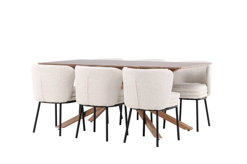 Piazza Ruokailuryhmä 180 cm Suorakulmainen jossa 6 Agnes tuolia - Mokka/Valkoinen - Huonekalut - Pöytä & ruokailuryhmä - Ruokailuryhmä