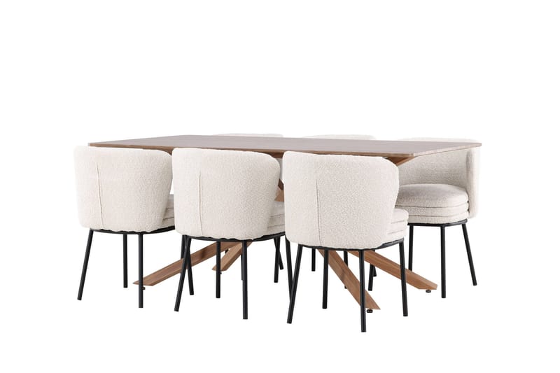 Piazza Ruokailuryhmä 180 cm Suorakulmainen jossa 6 Agnes tuolia - Mokka/Valkoinen - Huonekalut - Pöytä & ruokailuryhmä - Ruokailuryhmä