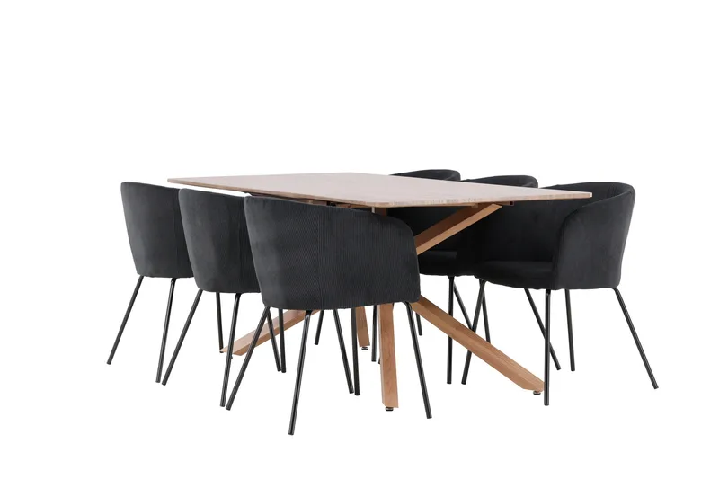 Piazza Ruokailuryhmä 180 cm Suorakulmainen jossa 6 Berit tuolia, Mokka/Musta