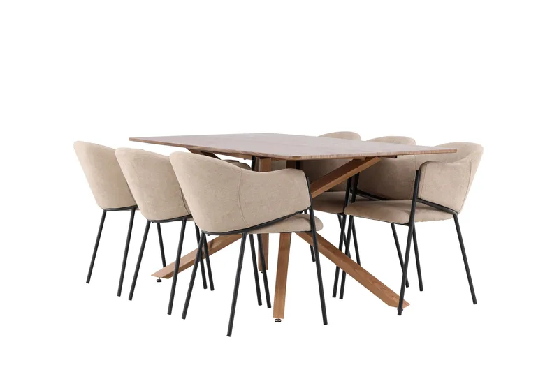 Piazza Ruokailuryhmä 180 cm Suorakulmainen jossa 6 Evelina tuolia, Mokka/Beige