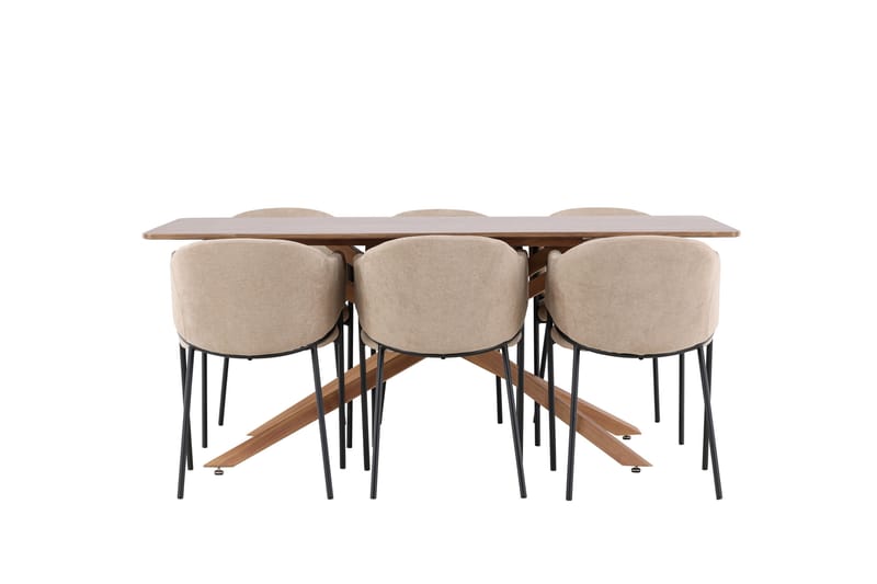 Piazza Ruokailuryhmä 180 cm Suorakulmainen jossa 6 Evelina tuolia - Mokka/Beige - Huonekalut - Pöytä & ruokailuryhmä - Ruokailuryhmä