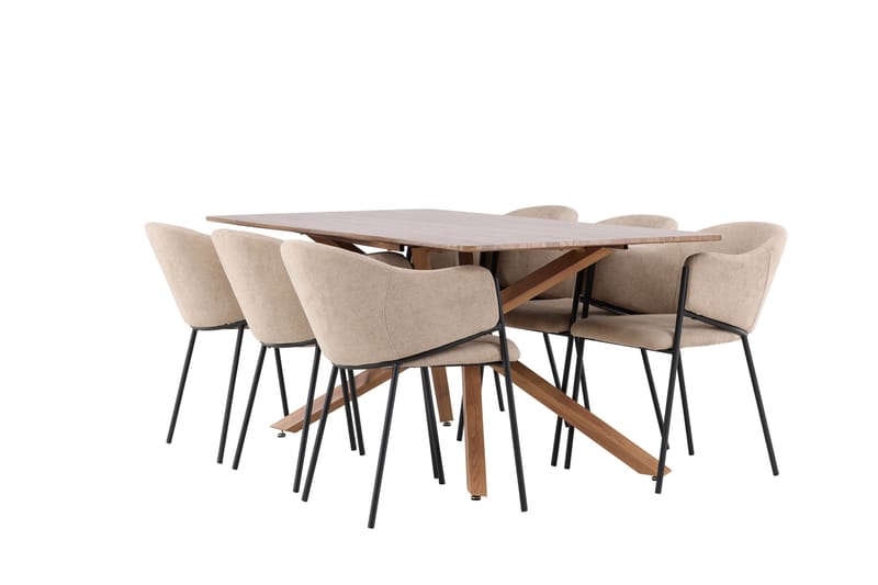 Piazza Ruokailuryhmä 180 cm Suorakulmainen jossa 6 Evelina tuolia - Mokka/Beige - Huonekalut - Pöytä & ruokailuryhmä - Ruokailuryhmä