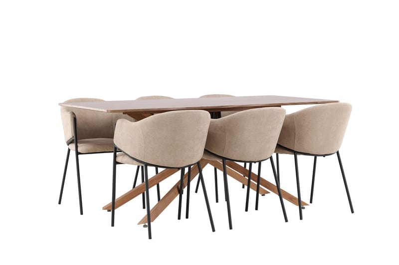 Piazza Ruokailuryhmä 180 cm Suorakulmainen jossa 6 Evelina tuolia - Mokka/Beige - Huonekalut - Pöytä & ruokailuryhmä - Ruokailuryhmä