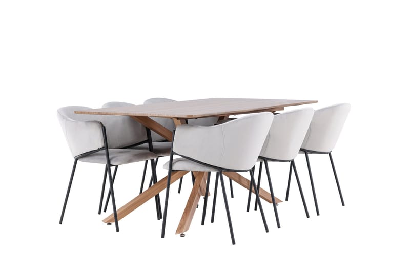 Piazza Ruokailuryhmä 180 cm Suorakulmainen jossa 6 Evelina tuolia - Mokka/Harmaa - Huonekalut - Pöytä & ruokailuryhmä - Ruokailuryhmä