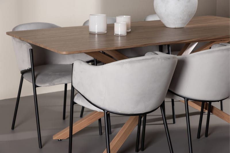 Piazza Ruokailuryhmä 180 cm Suorakulmainen jossa 6 Evelina tuolia - Mokka/Harmaa - Huonekalut - Pöytä & ruokailuryhmä - Ruokailuryhmä