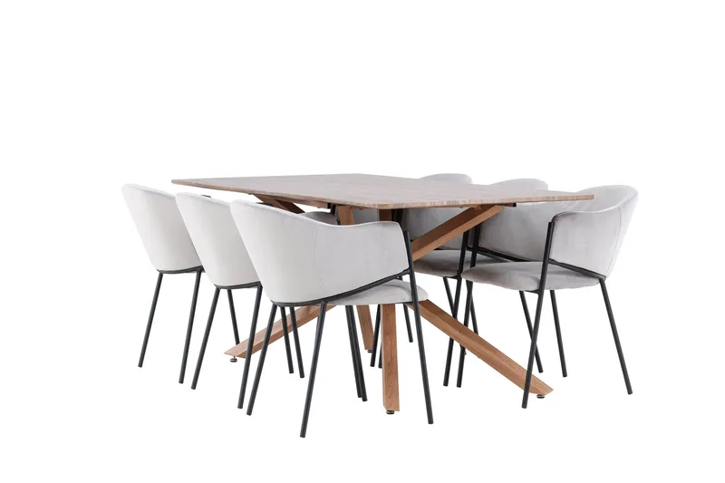 Piazza Ruokailuryhmä 180 cm Suorakulmainen jossa 6 Evelina tuolia, Mokka/Harmaa