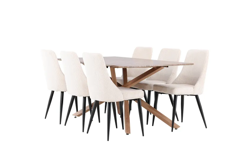 Piazza Ruokailuryhmä 180 cm Suorakulmainen jossa 6 Leone tuolia, Mokka/Beige