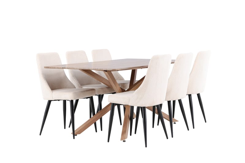 Piazza Ruokailuryhmä 180 cm Suorakulmainen jossa 6 Leone tuolia - Mokka/Beige - Huonekalut - Pöytä & ruokailuryhmä - Ruokailuryhmä
